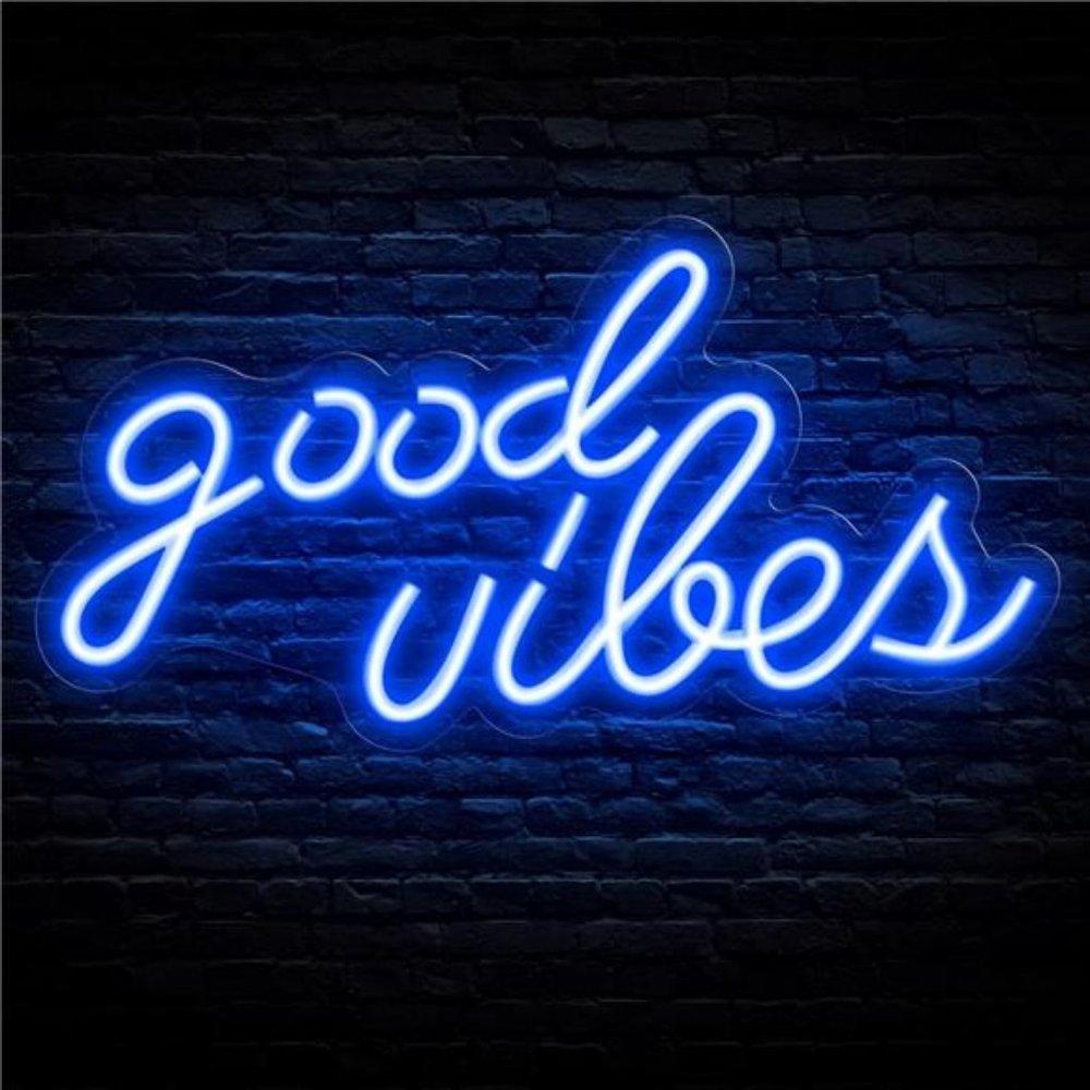 Bright VIVID "Good Vibes" Neon LED Wall Sign Room Decor Blue USB Powered BOUTIQU